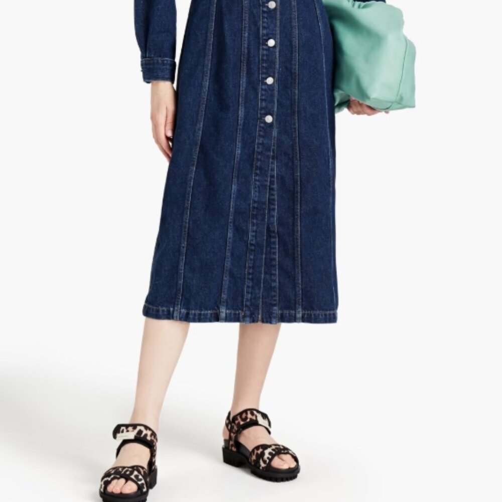 NWOT GANNI X LEVI'S Ruffle-trimmed Denim Shirt Mini Dress XS $475 - Picture 8 of 14